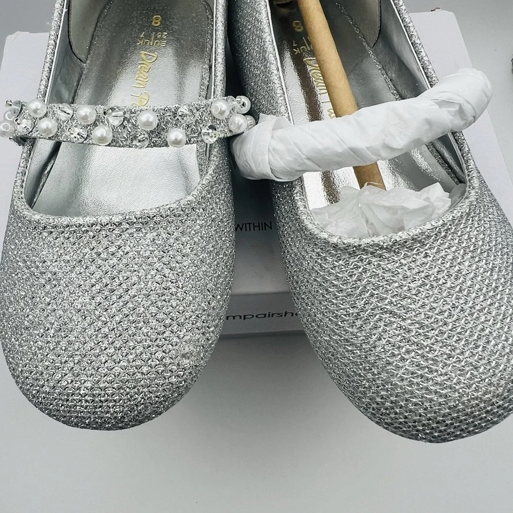 Dream Pairs Mary Jane Glitter Dress Shoes Size 8 Silver Toddler Slip On Party